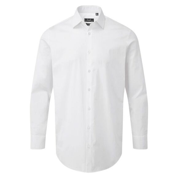 Premier Unisex Adult Poplin Stretch Long-Sleeved Shirt / White - Picture 1 of 3